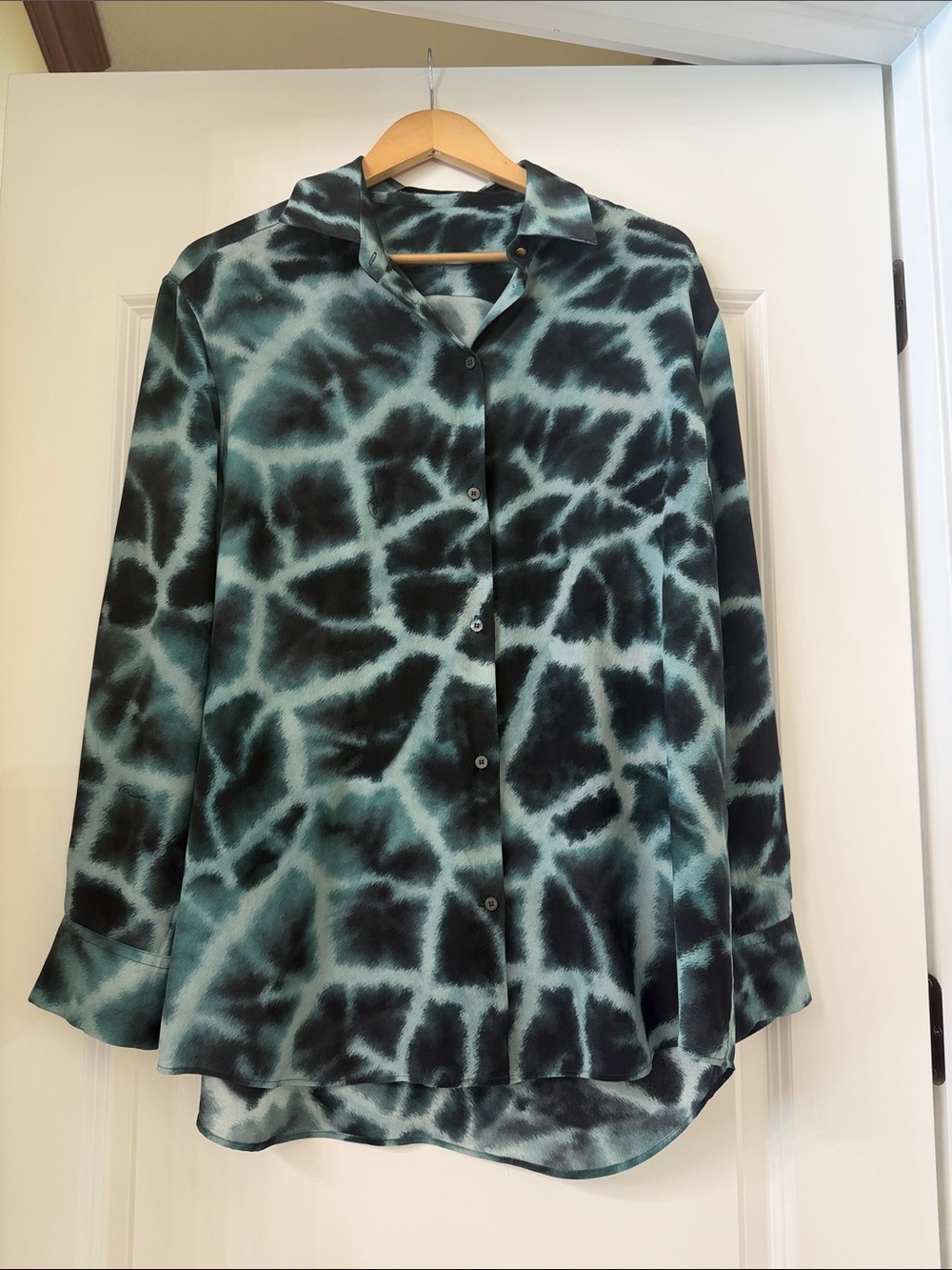 Roberto Cavalli Teal and Black Abstract Print Button-Down Shirt
